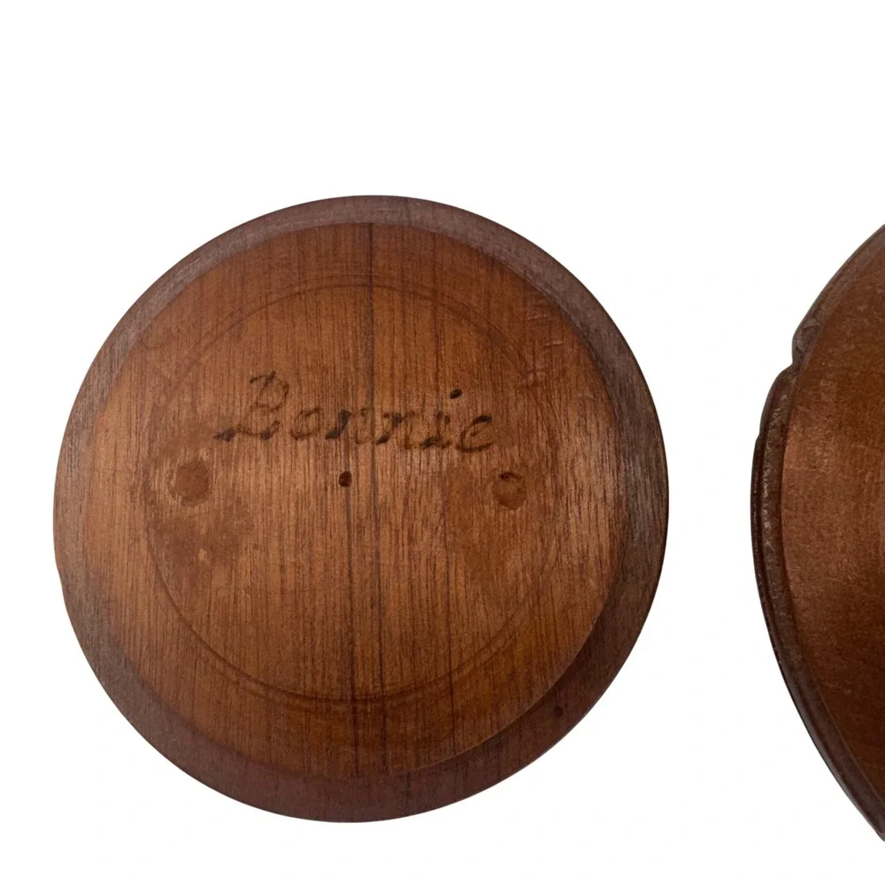 Vintage Hand Carved Wooden Trinket Box Lidded Keepsake Container Bonnie Engraved